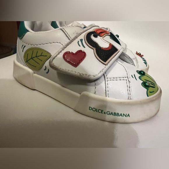 Gabbana Girls White/ Green  Portofino Leather Sneakers Sz 22, US 6.5 - Picture 13 of 13